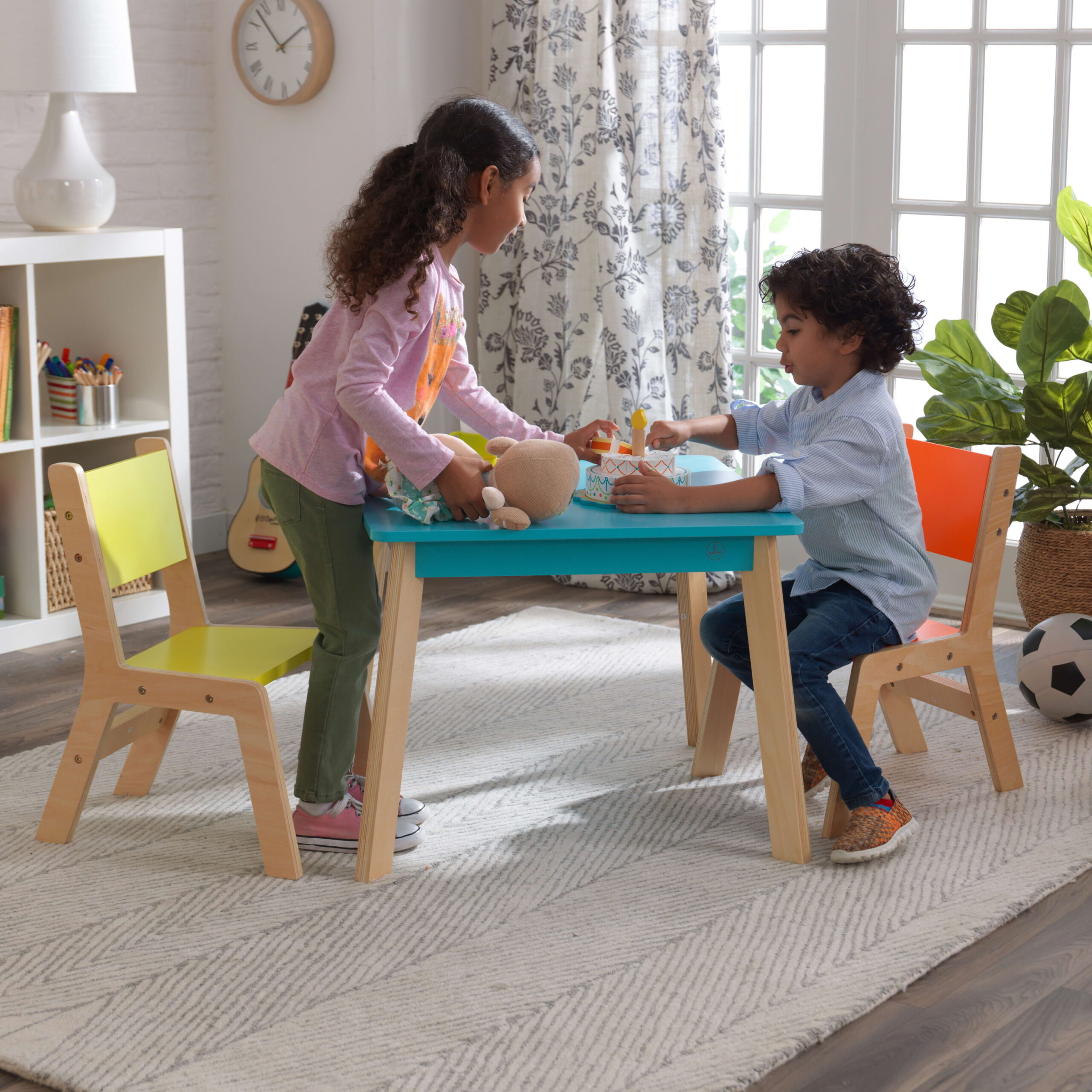 KidKraft Children-s Modern Table and Chair Set. Natural and Highlighter