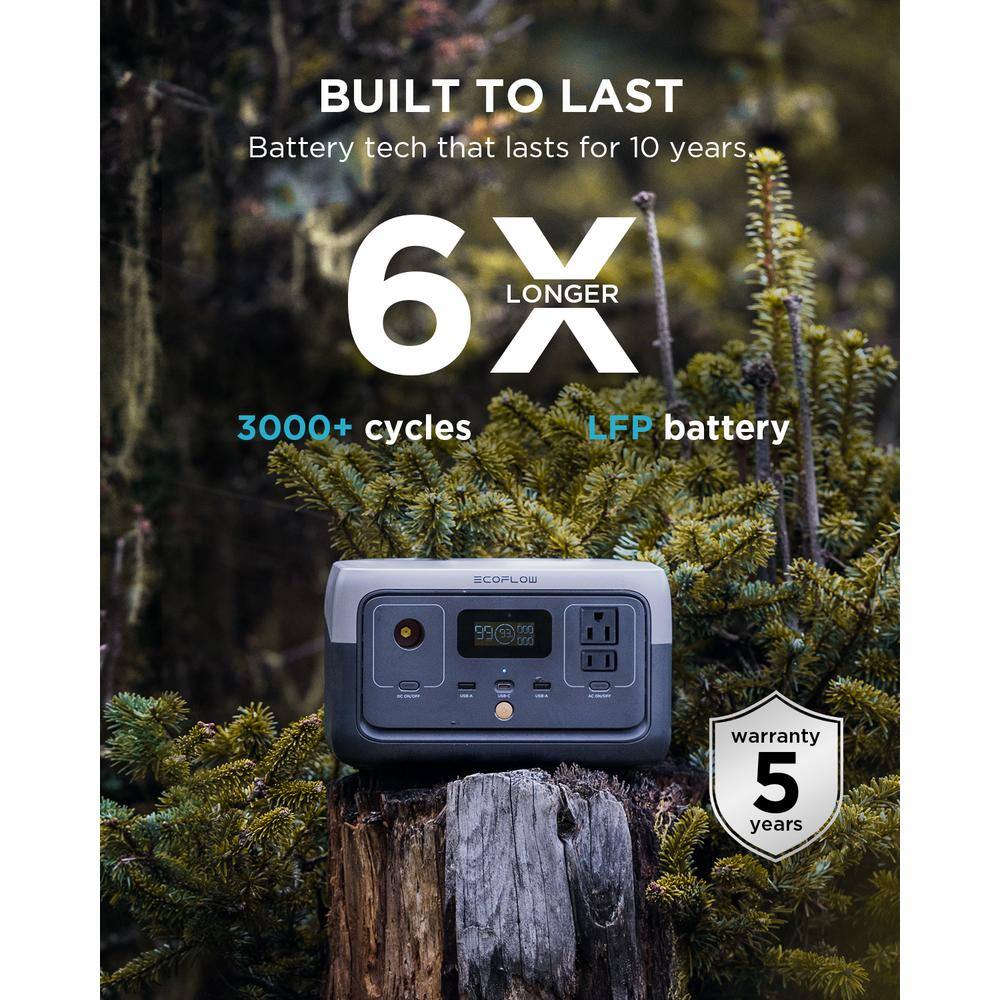 EcoFlow ZMR600-US 300-Watt Continuous/600-Watt Peak RIVER 2 Push-Button Start Power Station. LiFePO4 battery. charge 0-100% in 60 mins