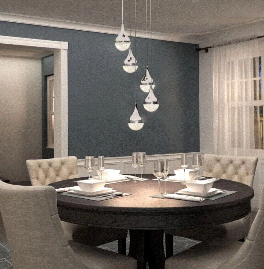 Artika PDT-5GL-RN Glitzer 30-Watt Integrated LED 5-Light Chrome Modern Hanging Pendant Light for Living Room