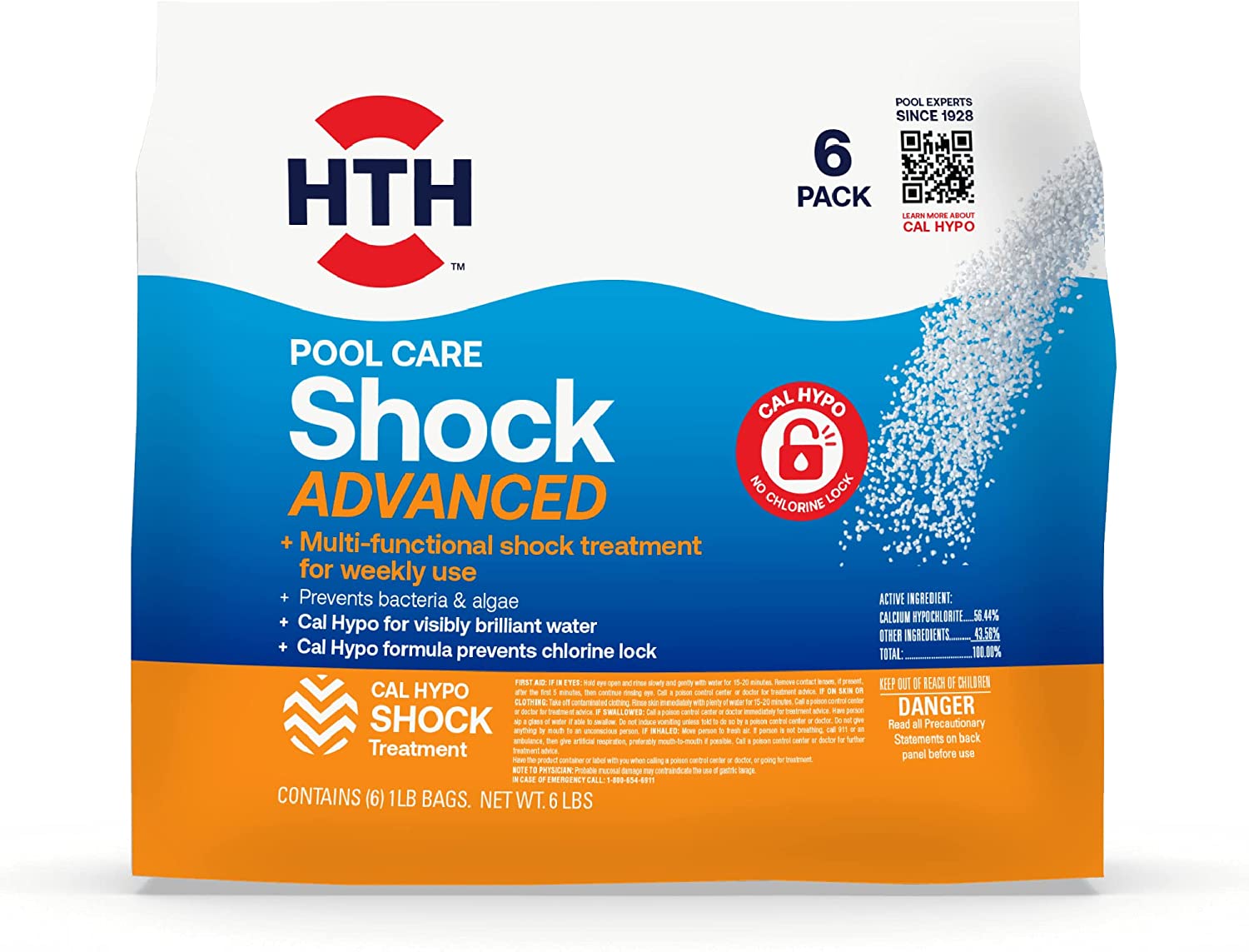HTH Pool Care Shock Advanced. Swimming Pool Chemical Prevents Bacteria & Algae. Cal Hypo Formula. 1 lb (Pack of 6)