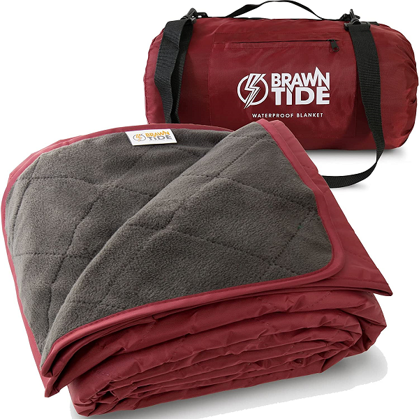 Brawntide Large Outdoor Waterproof Blanket - Quilted. Extra Thick Fleece. Warm