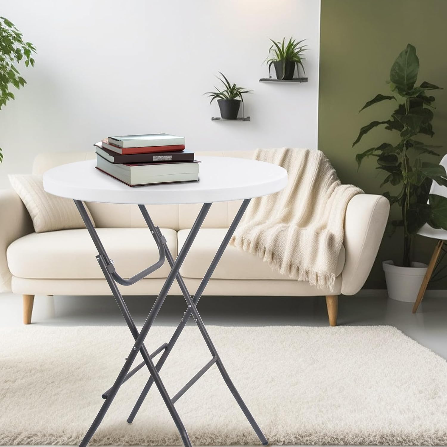 Byliable 32in Cocktail Table High Top Folding Table. Portable Bar Height Folding Table Round with Removable Legs. Indoor Outdoor Banquet Table for Parties. Commercial. Speech. School- Granite White