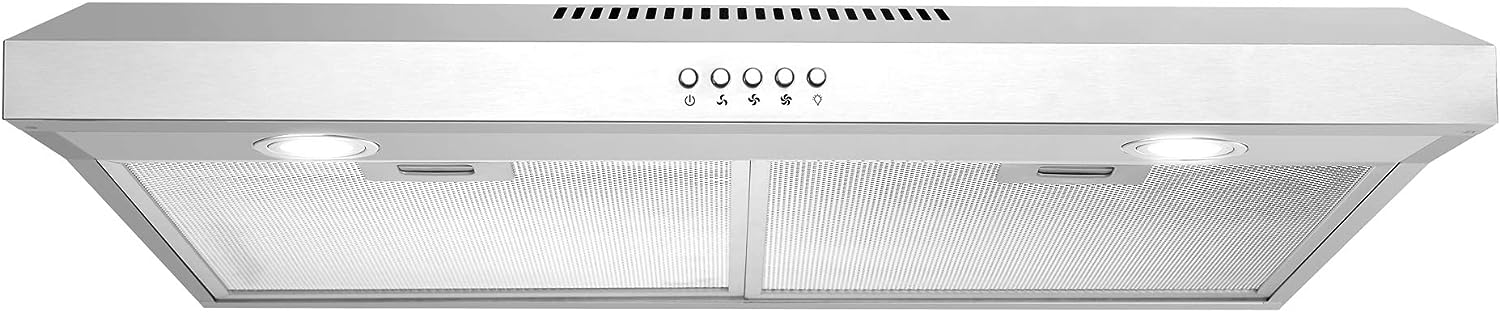 COSMO 5U30 30 in. Under Cabinet Range Hood with Ducted/Ductless Convertible (Kit Not Included). Slim Kitchen Over Stove Vent. 3 Speed Exhaust Fan. Reusable Filter. LED Lights in Stainless Steel