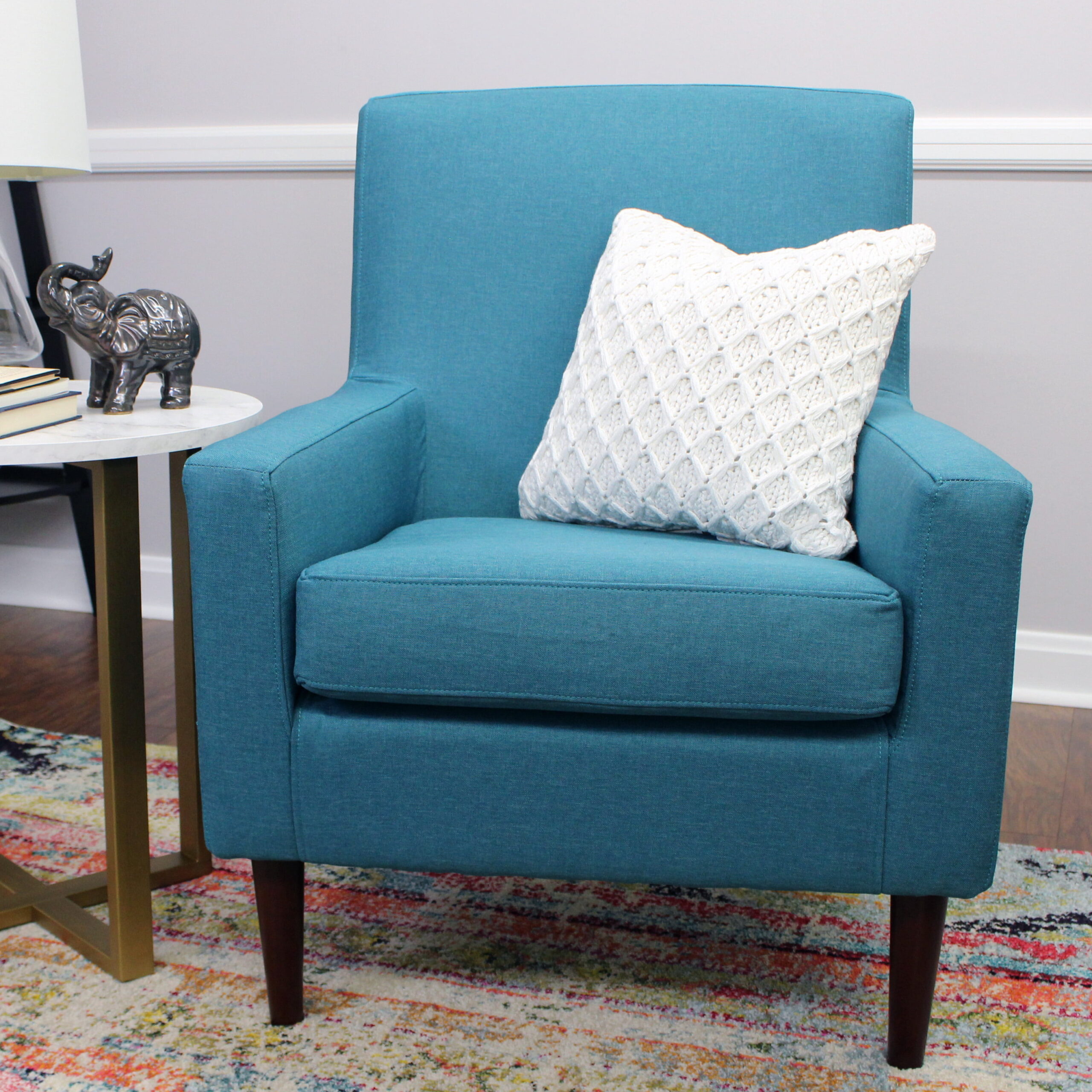 Mainstays Kinley Lounge Arm Chair. Teal Polyester Fabric