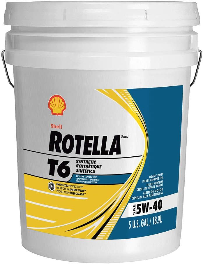 Shell Rotella T6 Full Synthetic Heavy Duty Engine Oil 5W-40. 5 Gallon Pail