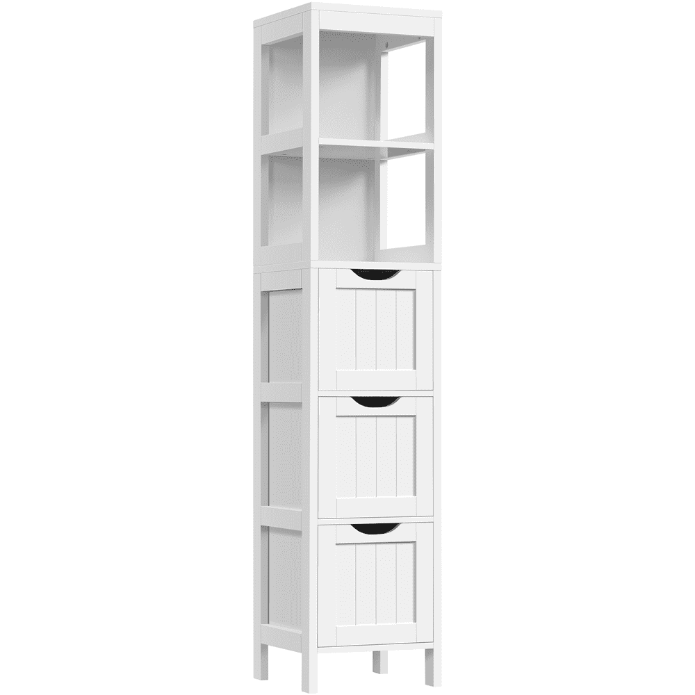 Easyfashion Modern Bathroom Storage Cabinet. 12″ L x 12″ W x 56″ H. White
