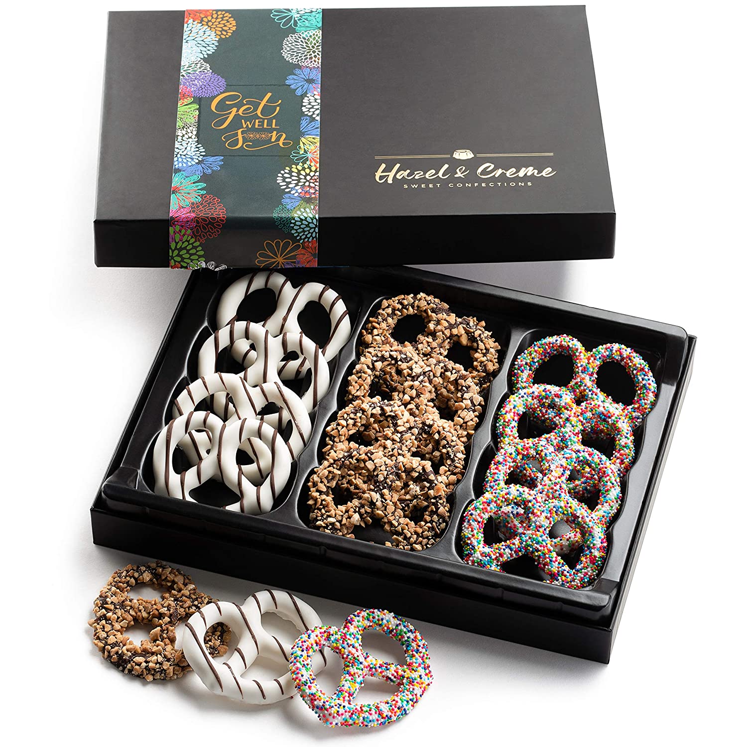 Hazel & Creme Chocolate Covered Pretzels - GET WELL SOON Chocolate Gift Box