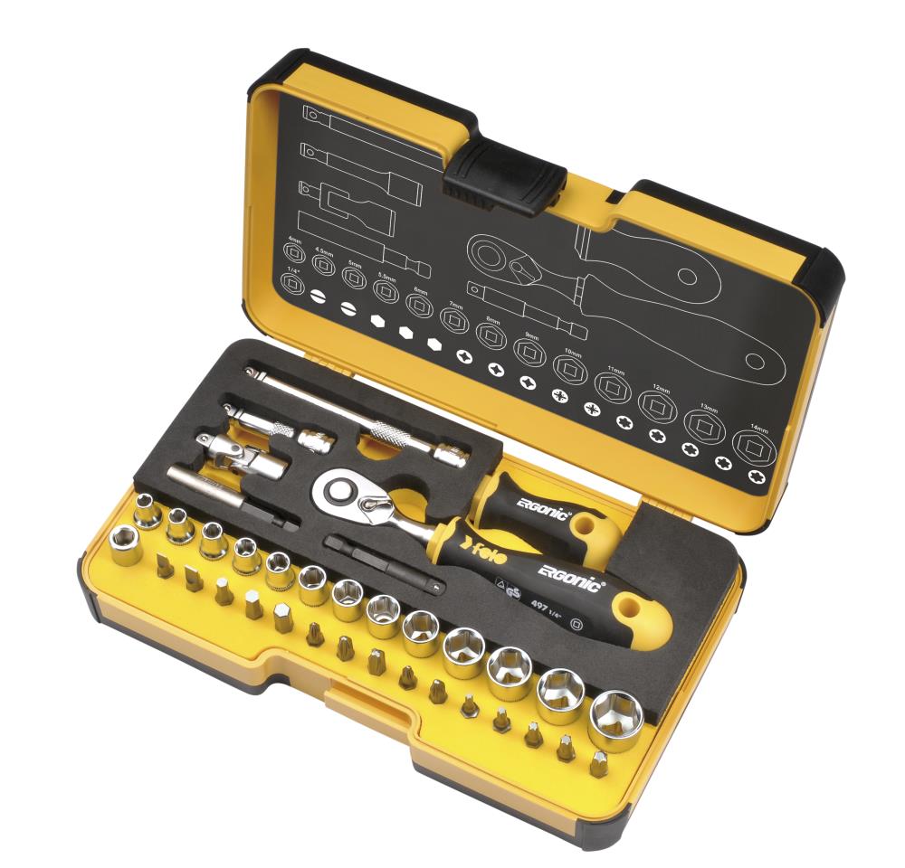 Felo 36-Piece 72-Tooth 1/4-in Drive Quick-release Interchangeable Ratchet Set