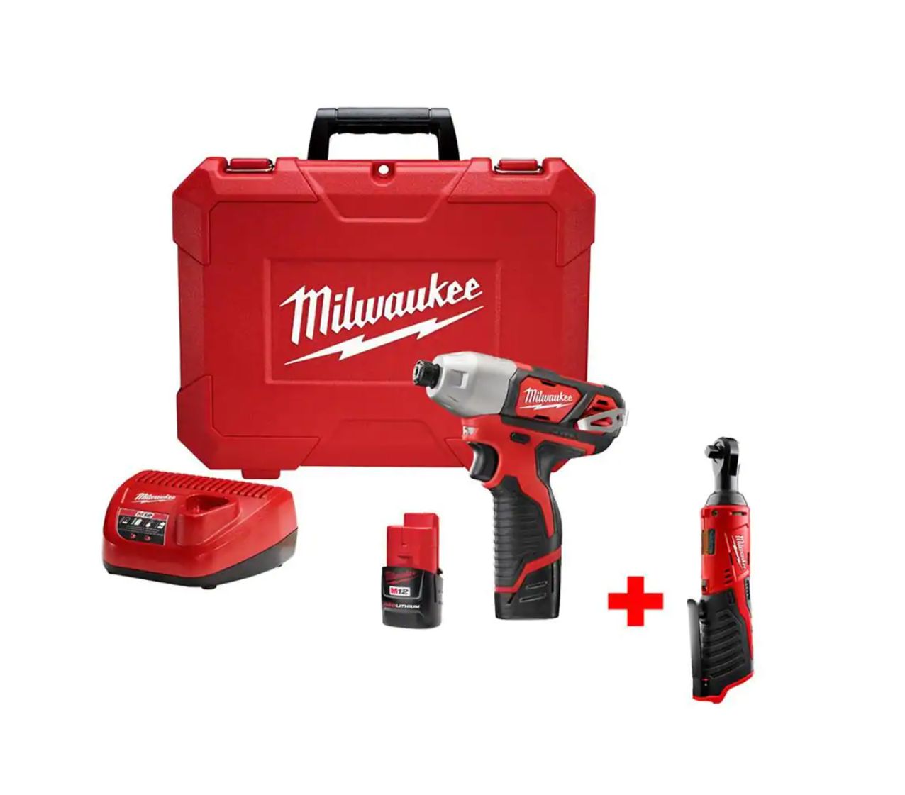 Milwaukee 2462-22-2457-20 M12 12V Cordless 1/4 in. Hex Impact Driver Combo Kit with M12 3/8 in. Ratchet (Tool-Only)