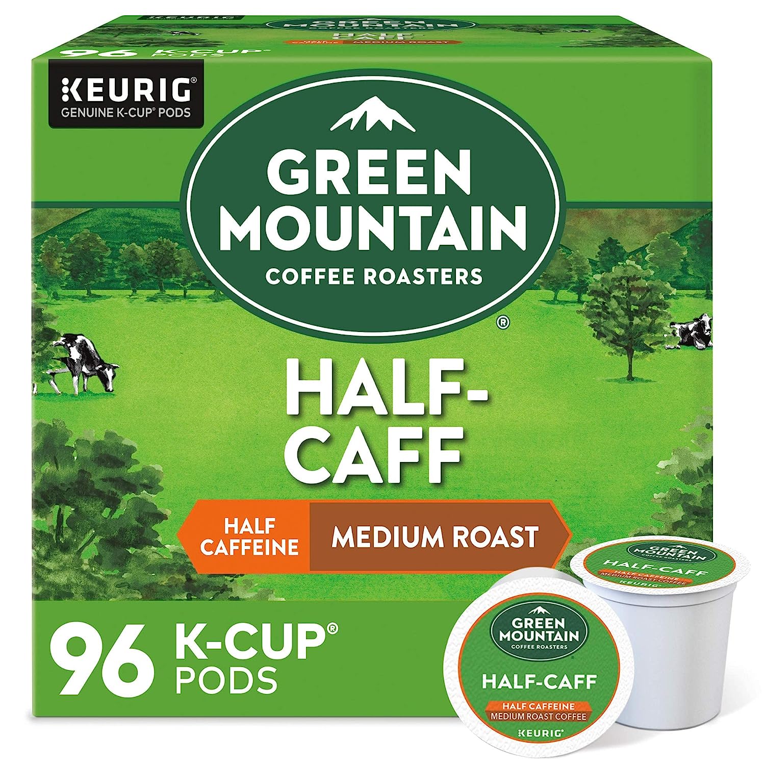 Green Mountain Coffee Roasters Half Caff. Single-Serve Keurig K-Cup Pods. Medium Roast Coffee. 24 Count (Pack of 4)