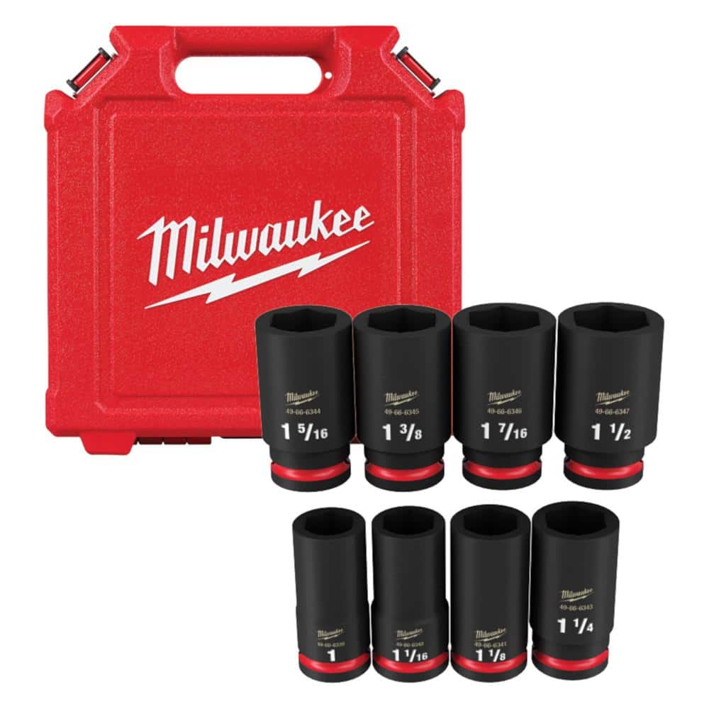 Milwaukee 49-66-7018 SHOCKWAVE 3/4 in. Drive SAE Deep Well Impact 6 Point Impact Socket Set (8-Piece)