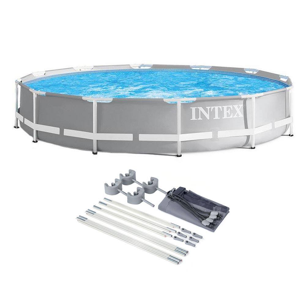 Intex 26710EH + 28054E 12 ft. x 30 in. Prism Metal Frame Above Ground Round Swimming Pool and Canopy