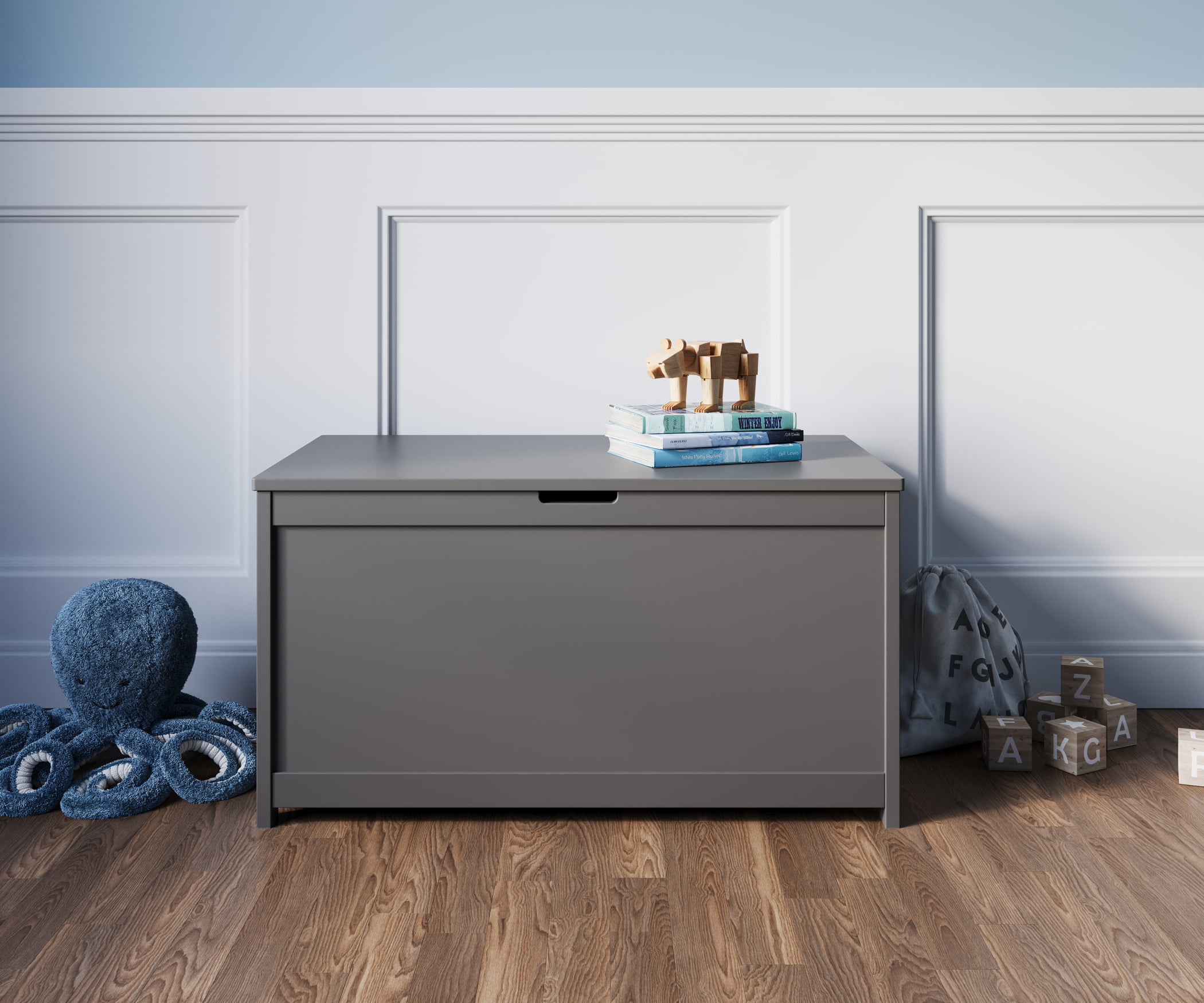 Forever Eclectic Harmony 32″ Kids Toy Box Storage Chest. Cool Gray