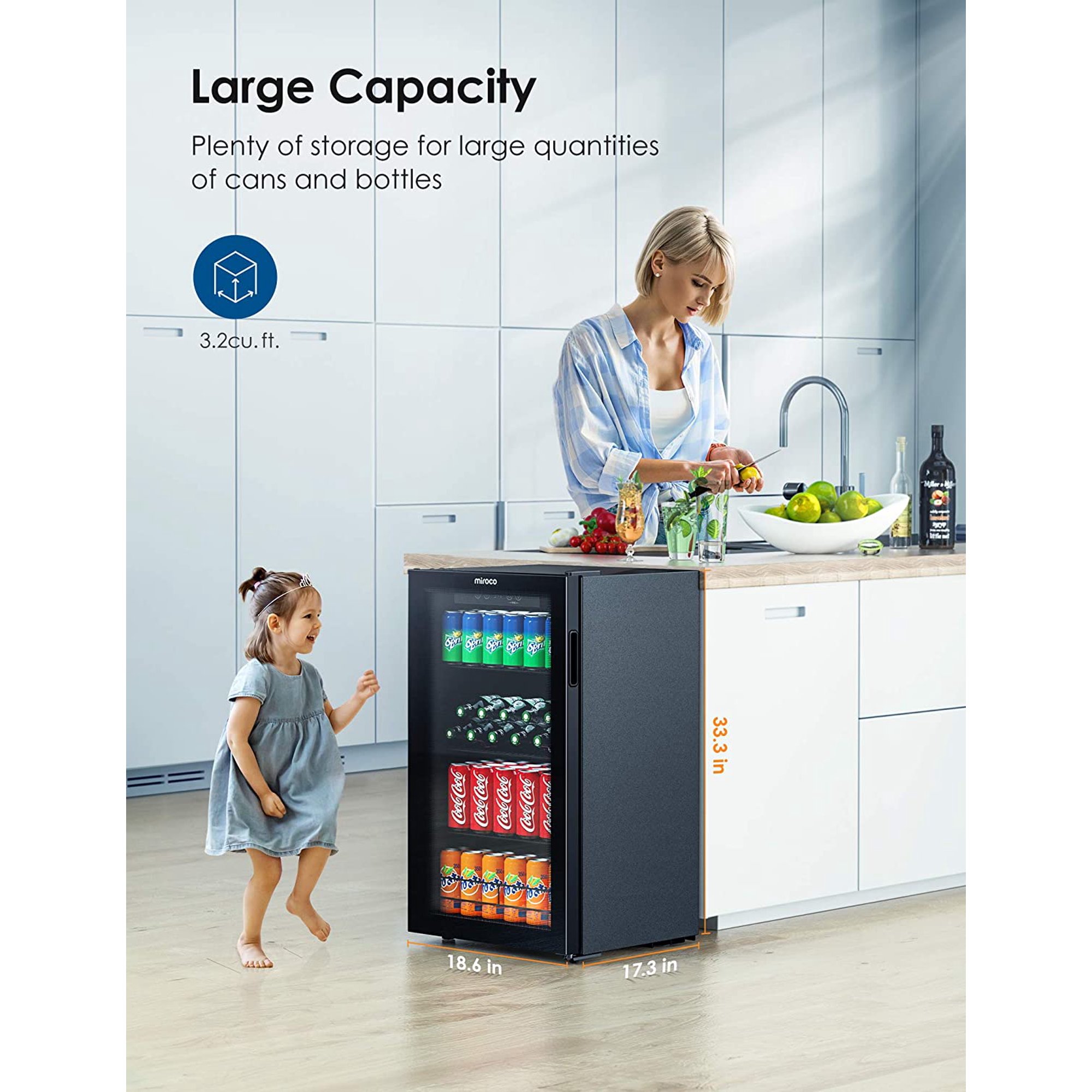 Miroco 3.2 cu. ft. 80 Can Capacity Beverage Center. Touch Control. Digital Display. Black
