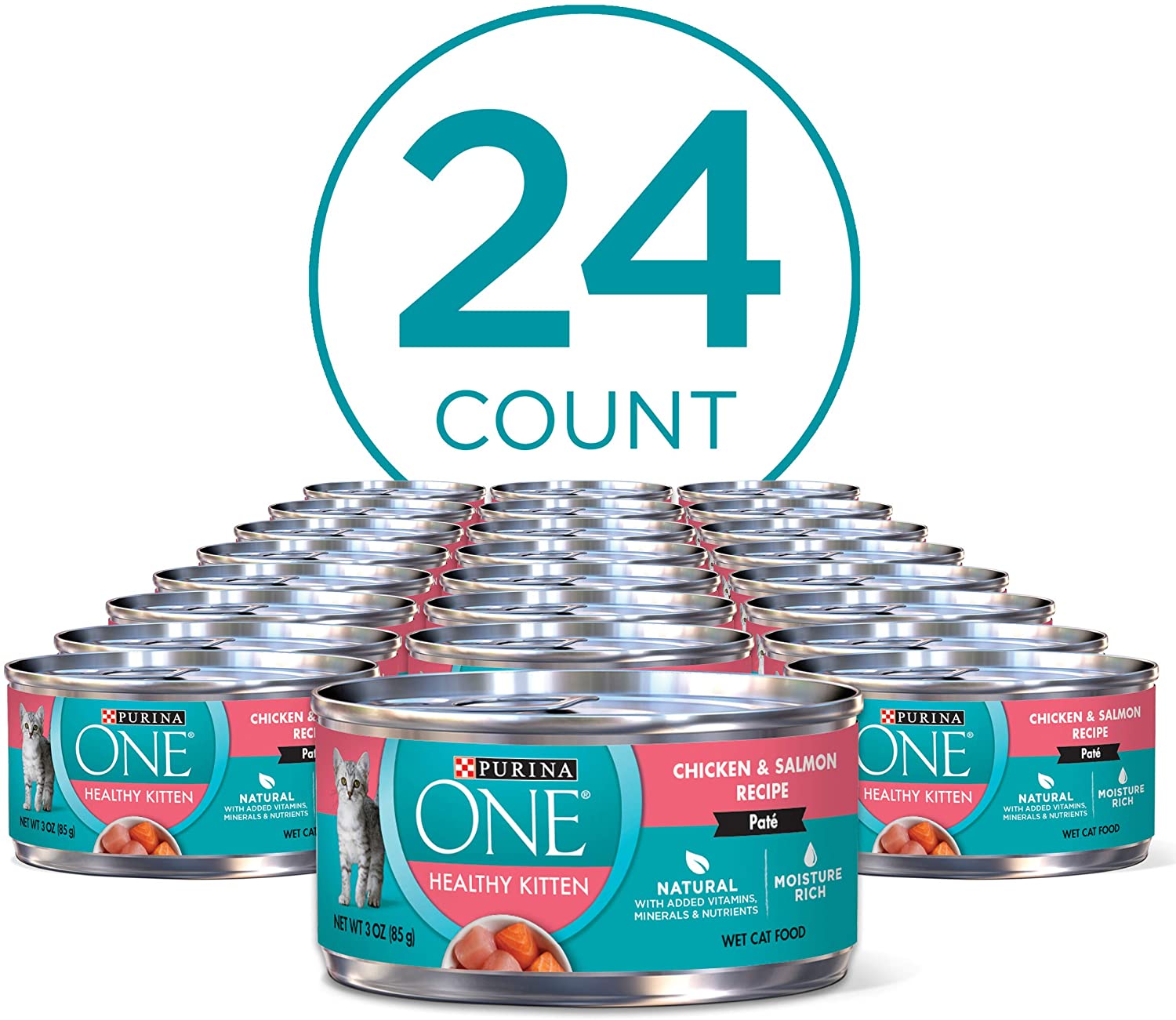 Purina ONE Grain Free. Natural Pate Wet Kitten Food. Healthy Kitten Chicken and Salmon Recipe - (24) 3 oz. Pull-Top Cans