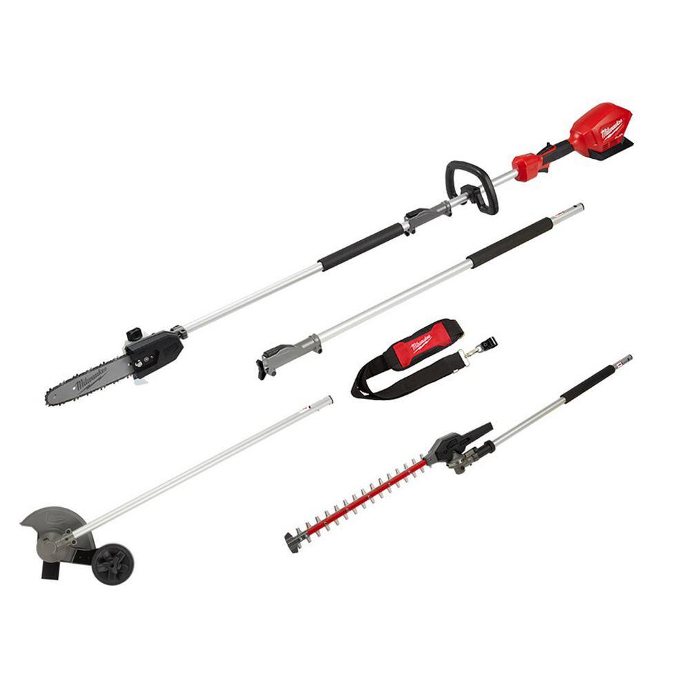 Milwaukee 2825-20PS-49-16-2718-49-16-2719 M18 FUEL 10 in. 18V Lithium-Ion Brushless Electric Cordless Pole Saw with M18 QUIK-LOK Edger & Hedge Trimmer Attachments