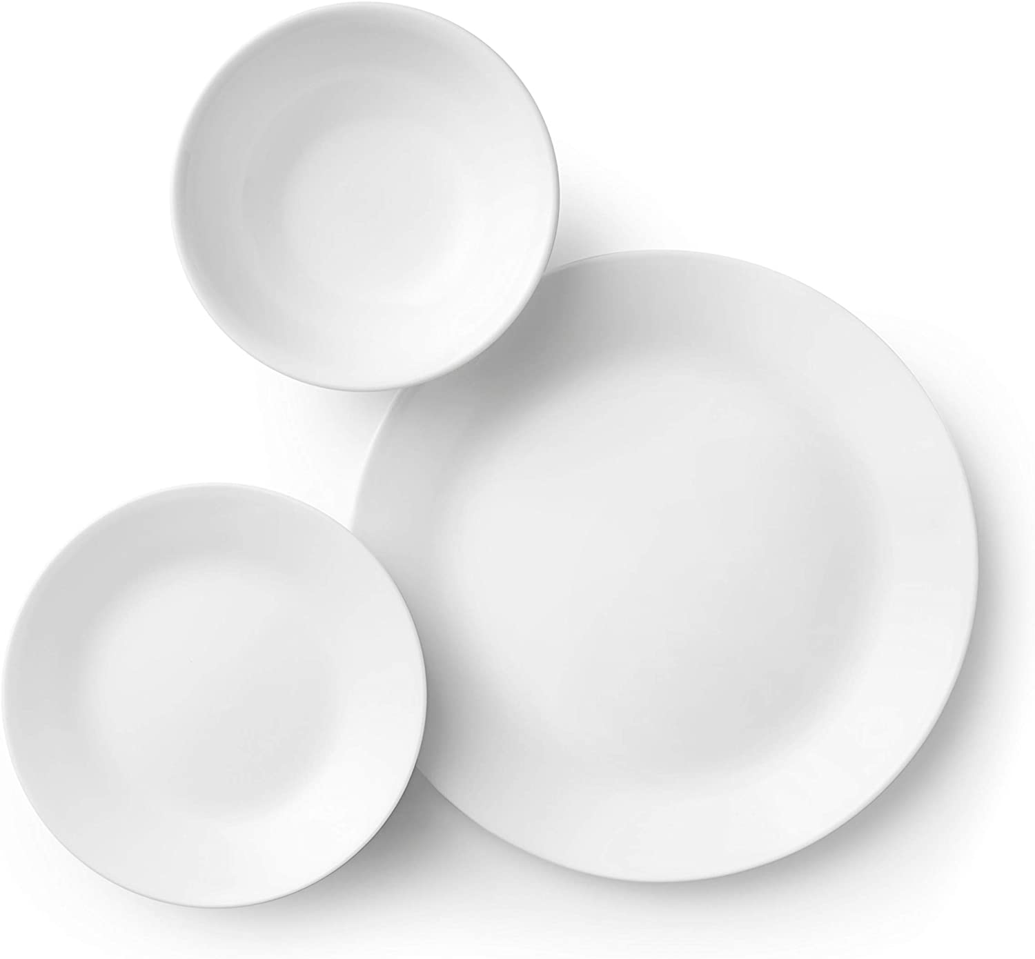 Corelle Vitrelle 18-Piece Service for 6 Dinnerware Set. Triple Layer Glass and Chip Resistant. Lightweight Round Plates and Bowls Set. Winter Frost White