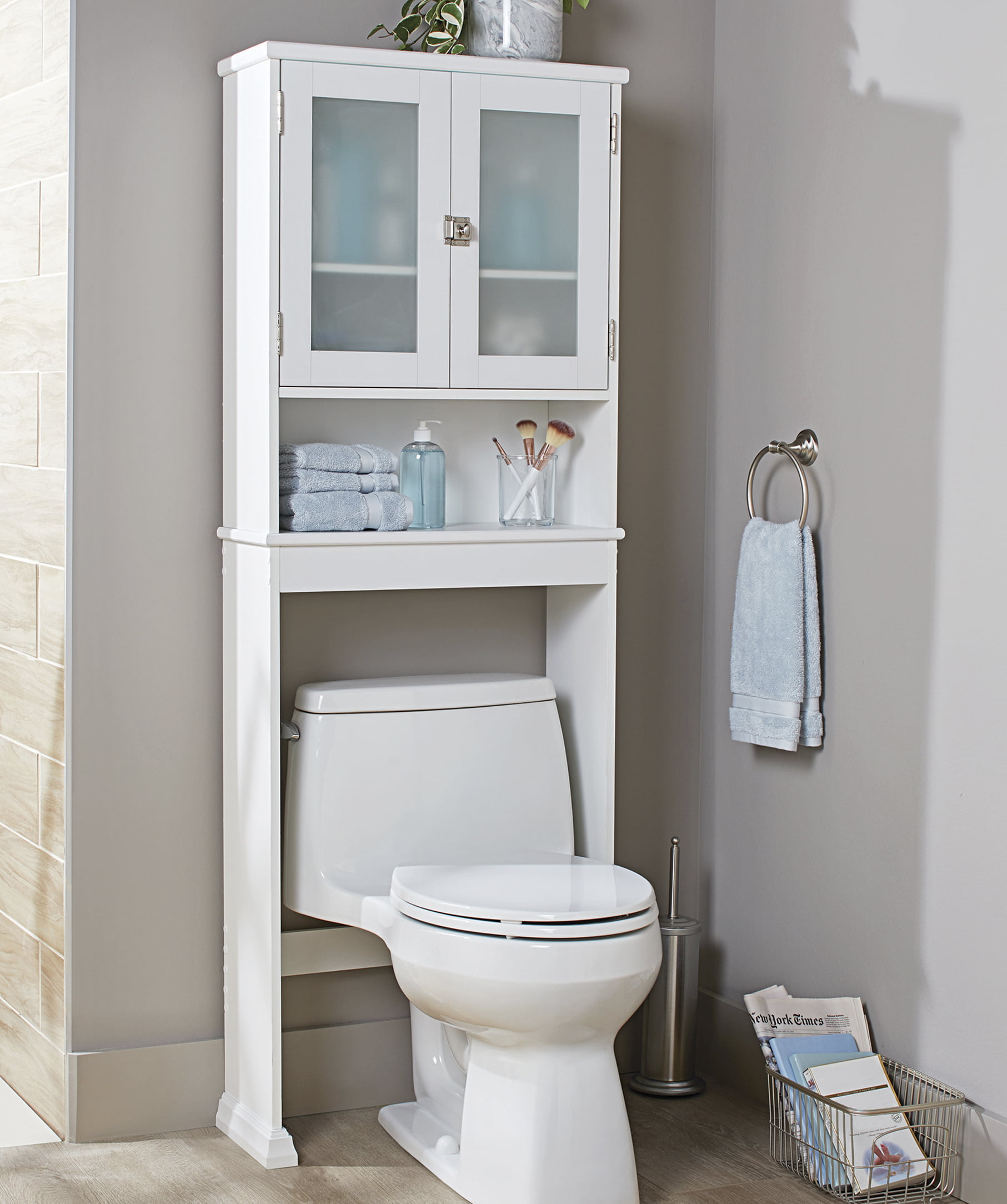 White 24.62 in. W Bathroom Space Saver. 3 Tiers. Over the Toilet Storage Cabinet. Better Homes & Gardens