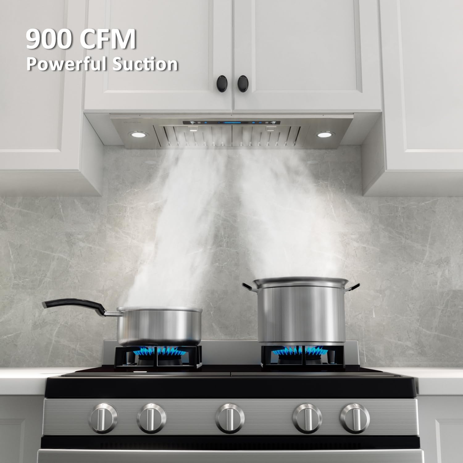 IKTCH 36 inch Built-in/Insert Range Hood 900 CFM. Ducted/Ductless Convertible Duct. Stainless Steel Kitchen Vent Hood with 4 Speed Gesture Sensing&Touch Control Panel(IKB01-36)