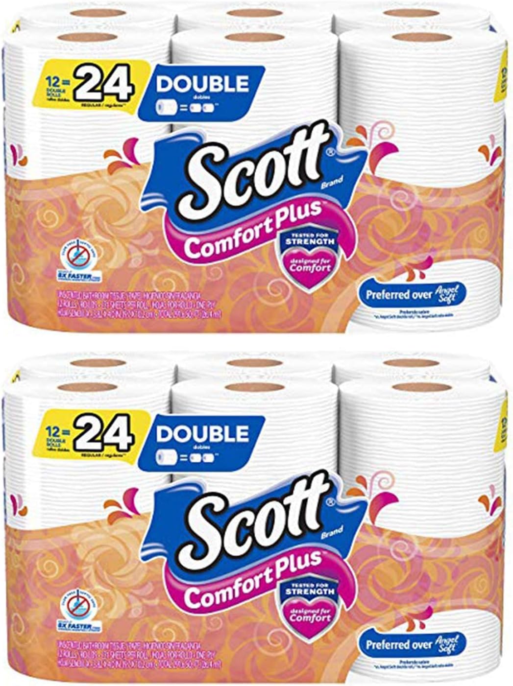 Scott ComfortPlus Toilet Paper. 12 Double Rolls. Bath Tissue (2 Pack)