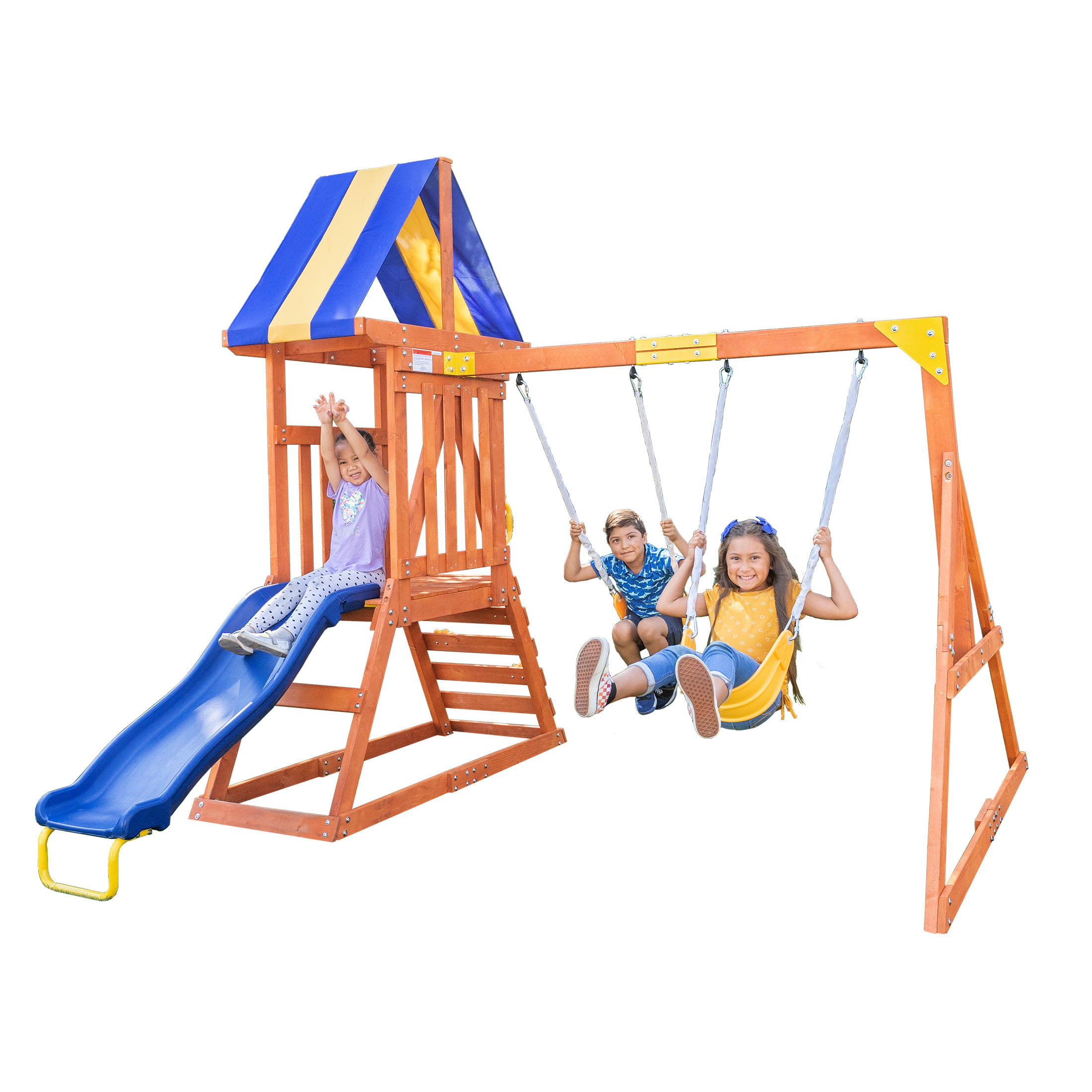 Sportspower My First Wood Swing Set with 2 Swings. Rock Climber & 6FT Slide