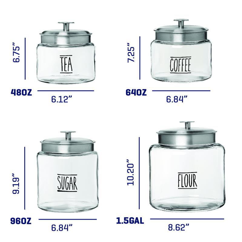 Anchor Hocking Clear Glass Farmhouse Montana Food Storage Jars. 4 Piece Set