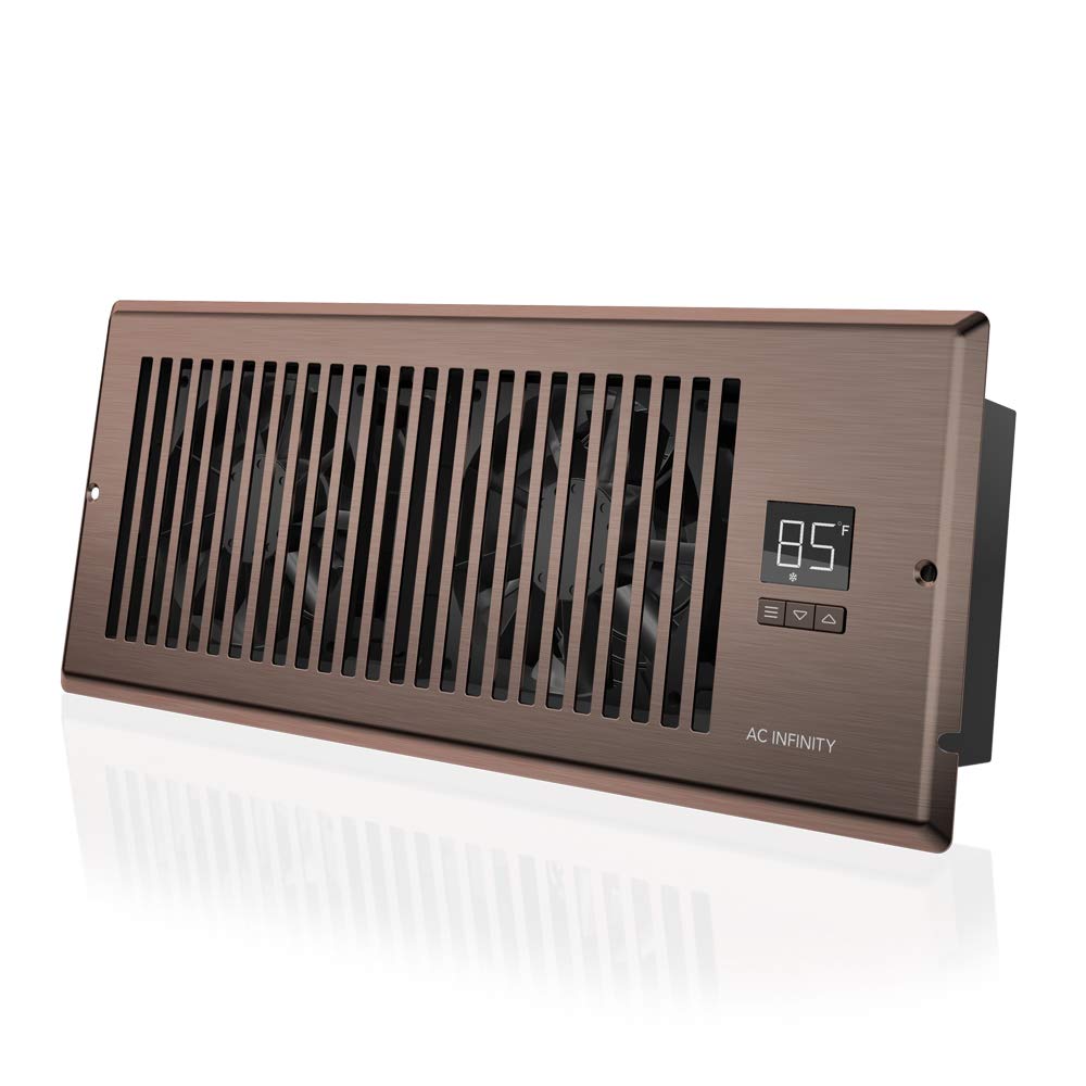 AC Infinity AIRTAP T4. Quiet Register Booster Fan with Thermostat Control. Heating Cooling AC Vent. Fits 4 x 12 Register Holes. Bronze