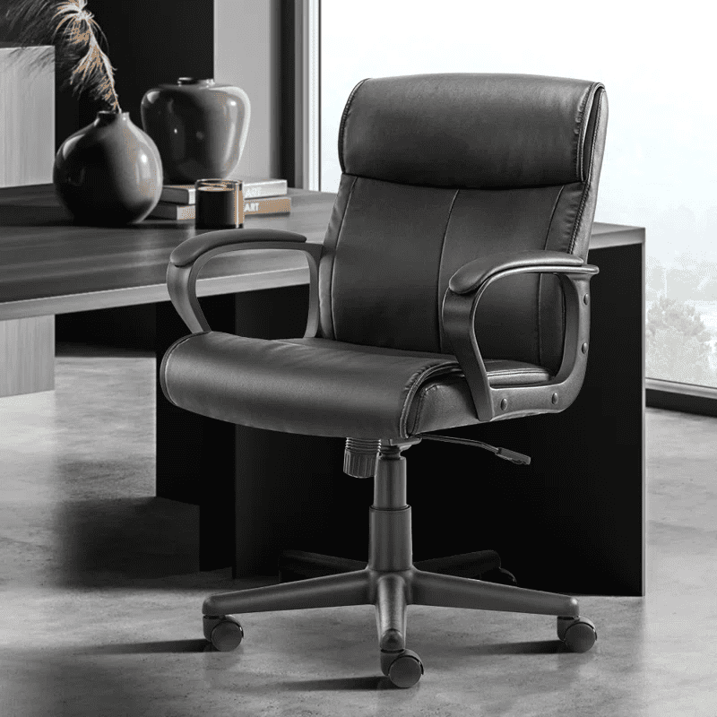 Adjustable Height PU Leather surface Mid-back Office Chair. Black