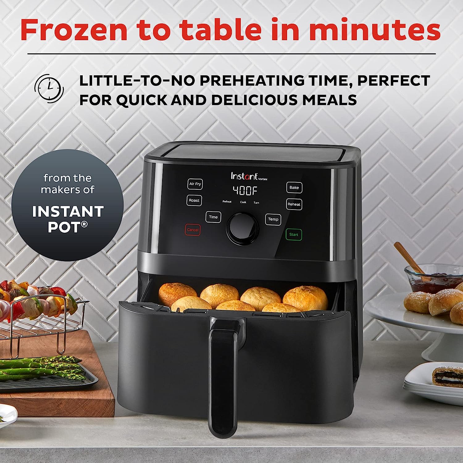 Instant Pot Vortex 5.7QT Large Air Fryer Oven Combo. Customizable Smart Cooking Programs. Digital Touchscreen. Nonstick and Dishwasher-Safe Basket. Includes Free App with over 1900 Recipes