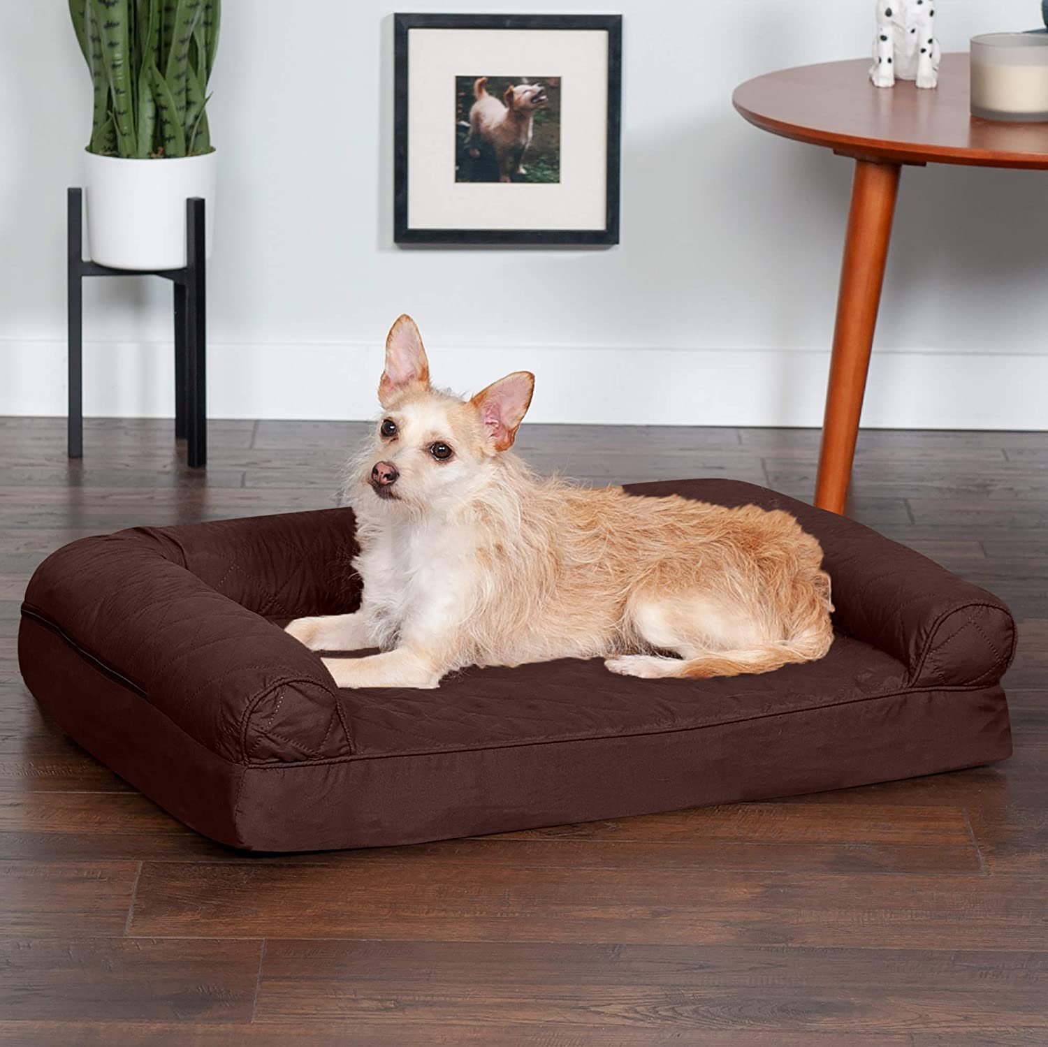 FurHaven Quilted Orthopedic Sofa Cat & Dog Bed w/ Removable Cover. Coffee. Medium