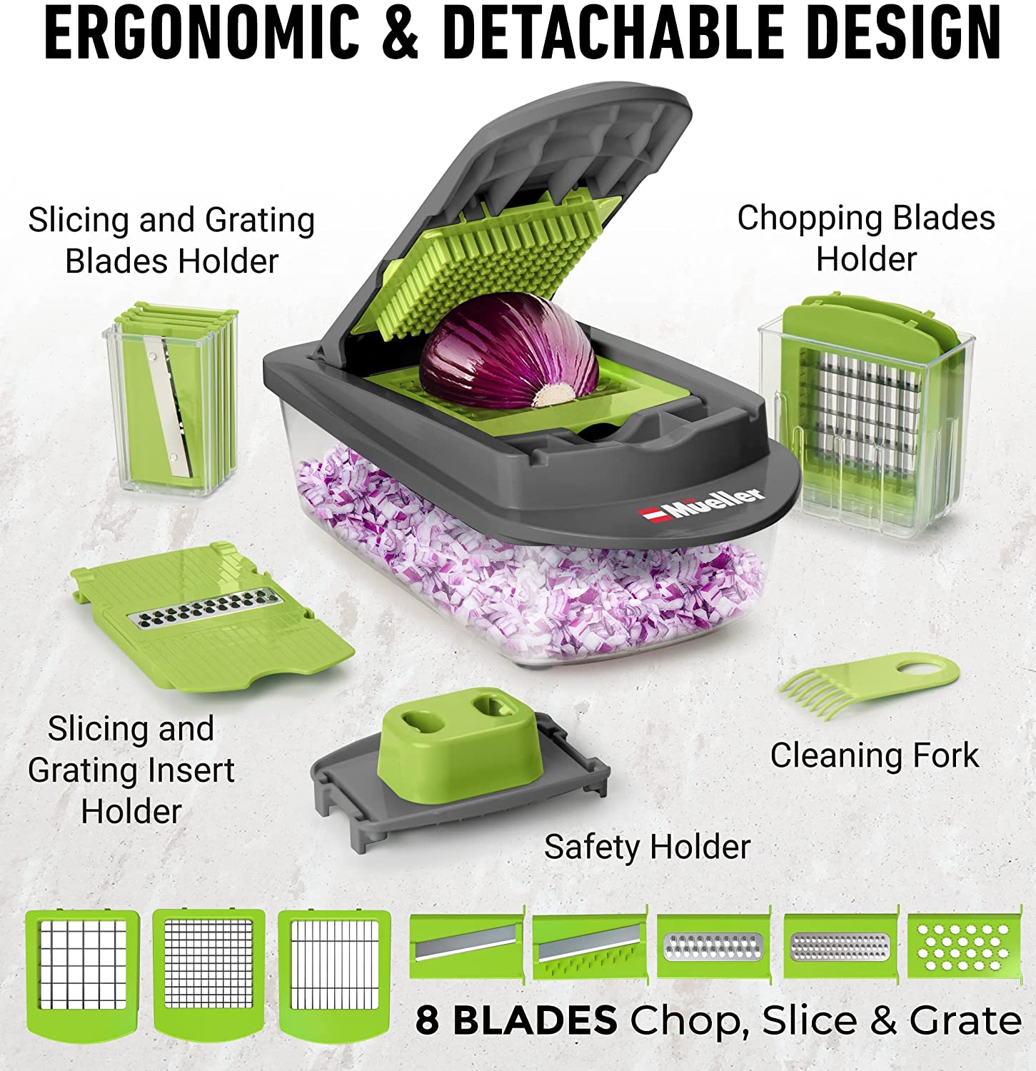Mueller Pro-Series 8 Blade Vegetable Slicer. Onion Mincer Chopper. Vegetable