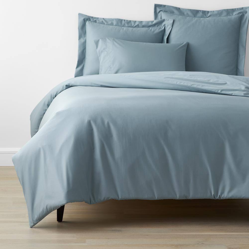The Company Store  Company Cotton Wrinkle-Free 4-Piece Blue Shale Sateen Queen Sheet Set - Blue Shale