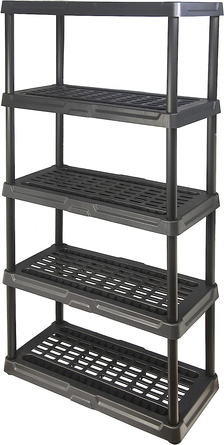 BLACK+DECKER. 5-Tier Heavy Duty Ventilated Storage Shelf. 150lbs/Shelf (71H x 36W x 18D). Plastic Shelving Unit