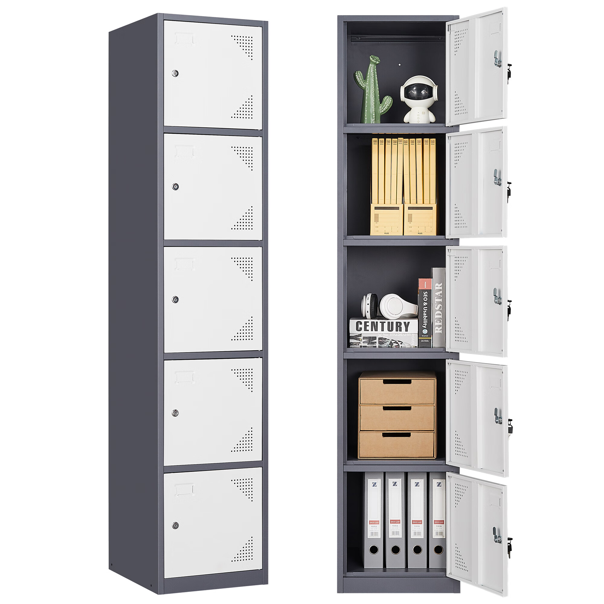 Fesbos Metal Locker 5 Lockable Door.71″ Tall Steel Storage Cabinet for School Office Gym Home Employees Staff Sundries Room