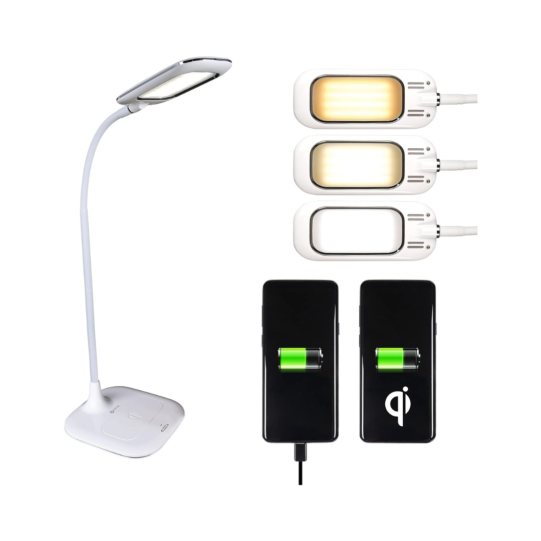OttLite LED Desk Lamp with Wireless Charging. Prevention Series - White