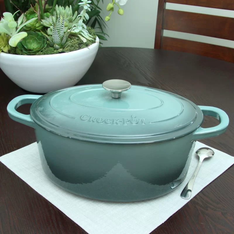 Crock-Pot 69146.02 Artisan Oval Enameled Cast Iron Dutch Oven. 7-Quart. Slate Gray