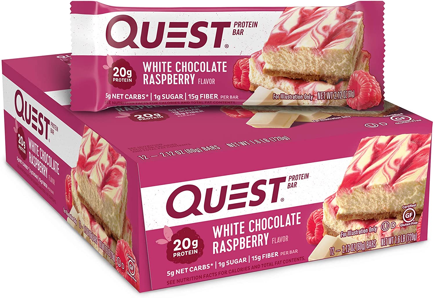 Quest Nutrition- High Protein. Low Carb. 12 Count White Chocolate Raspberry