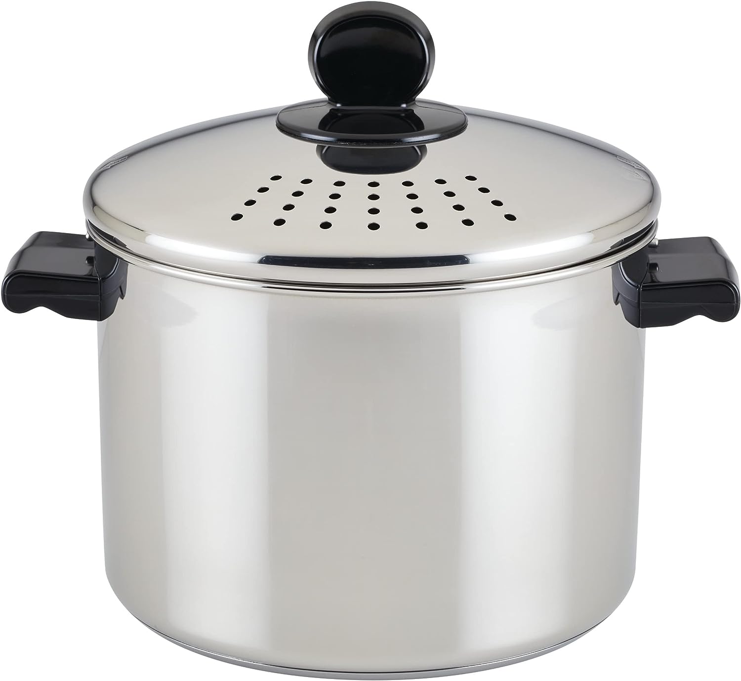 Farberware Classic Series Stainless Steel 8-Quart Covered Straining Stockpot with Lid. Stainless Steel Pot with Lid. Silver