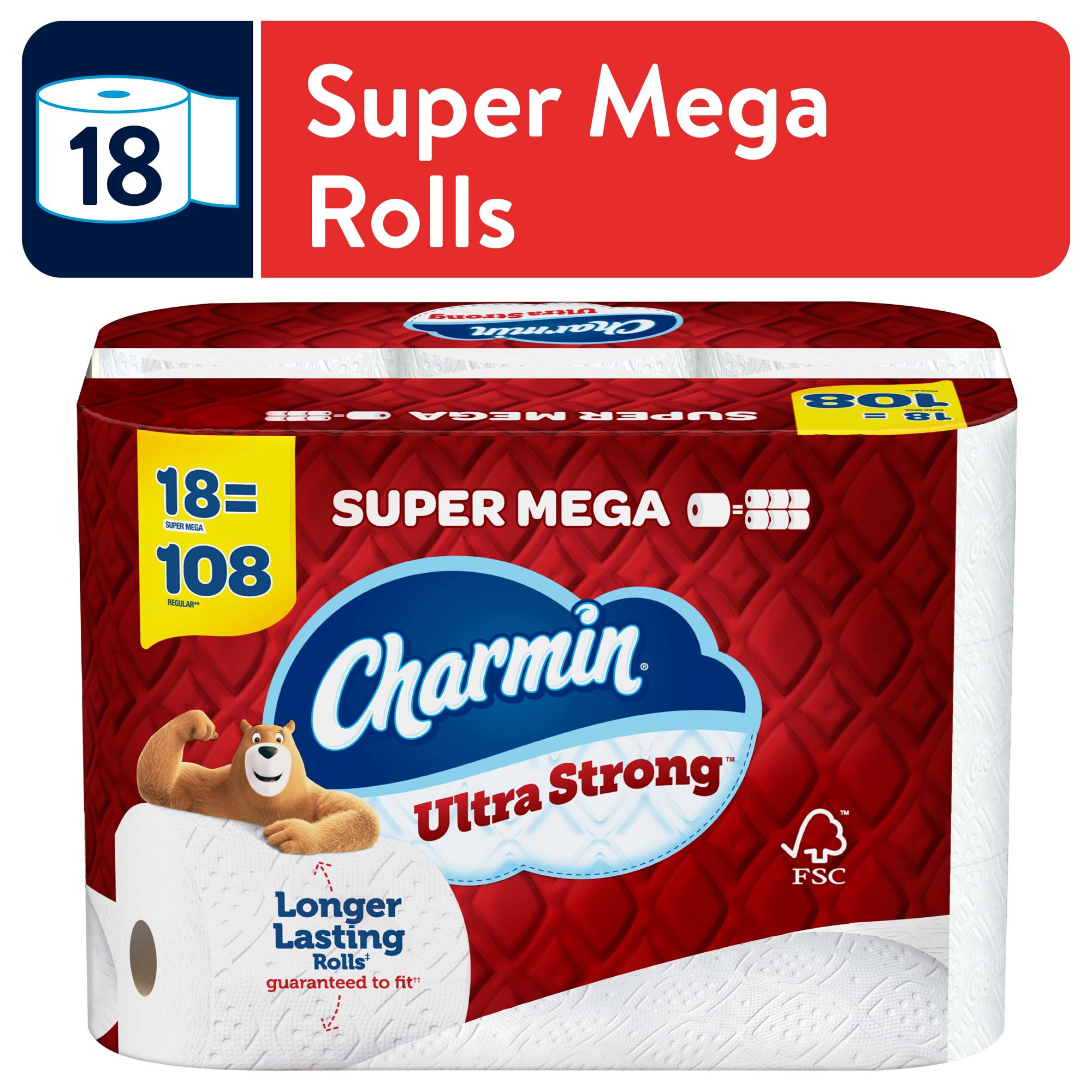 Charmin Ultra Strong Toilet Paper Super Mega Roll. 363 Sheets Per Roll. 18 Count