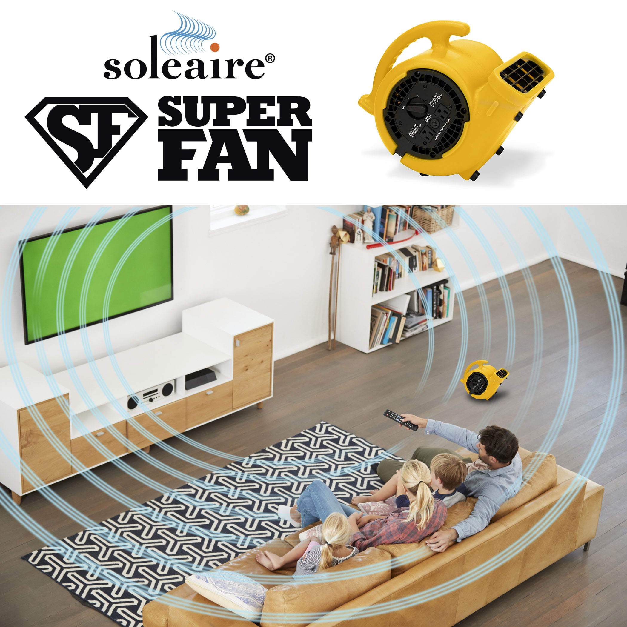 Soleaire Super Fan Home Personal Portable High Velocity Floor Fan. Yellow
