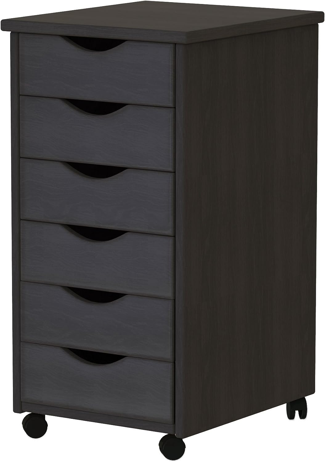 Adeptus Original Roll Cart. Solid Wood. 6 Drawer Narrow Drawers Roll Carts. Black