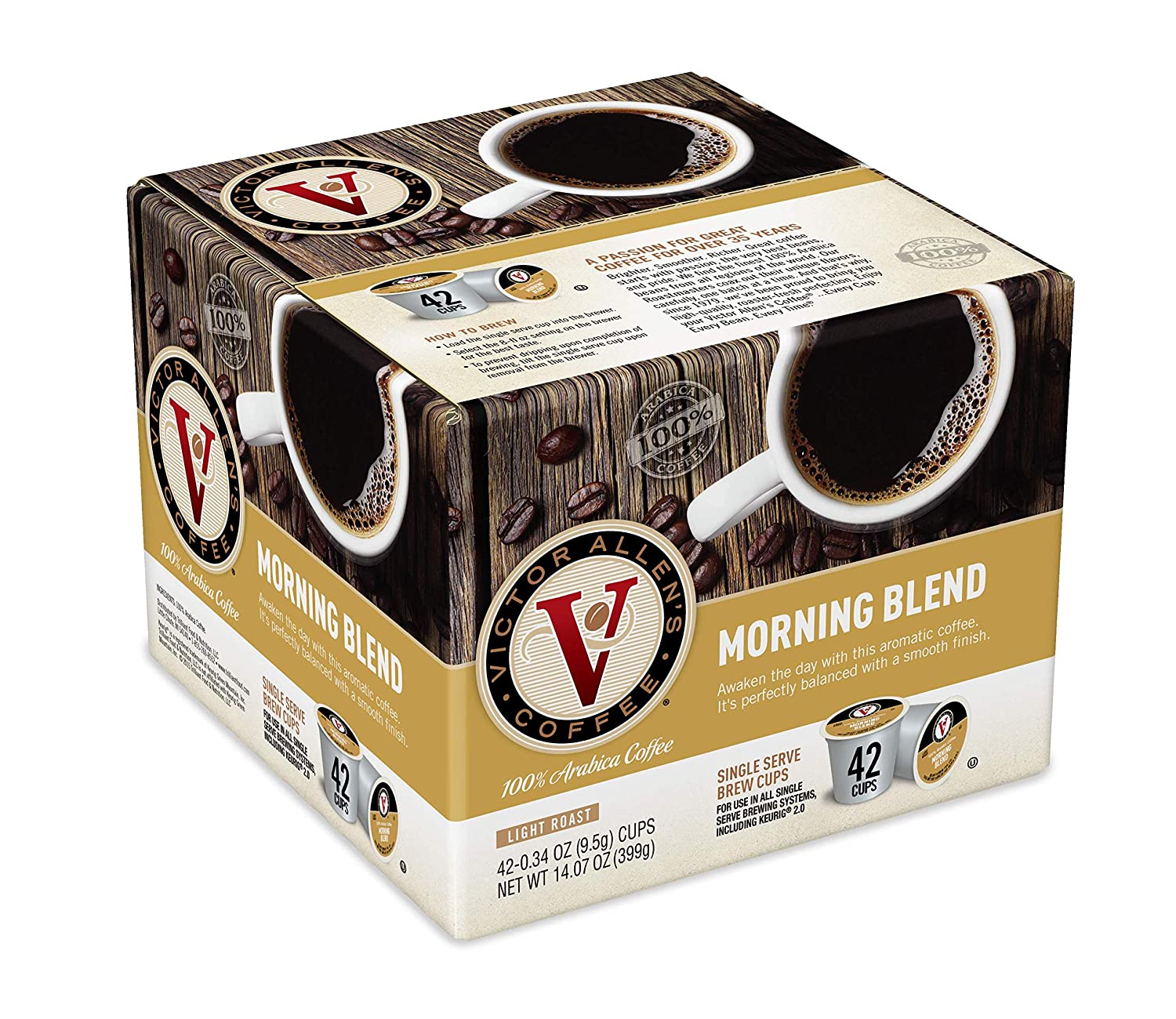 Victor Allen-s Coffee K Cups. Morning Blend Single Light Roast Coffee. 42 Count. Keurig 2.0 Brewer Compatible