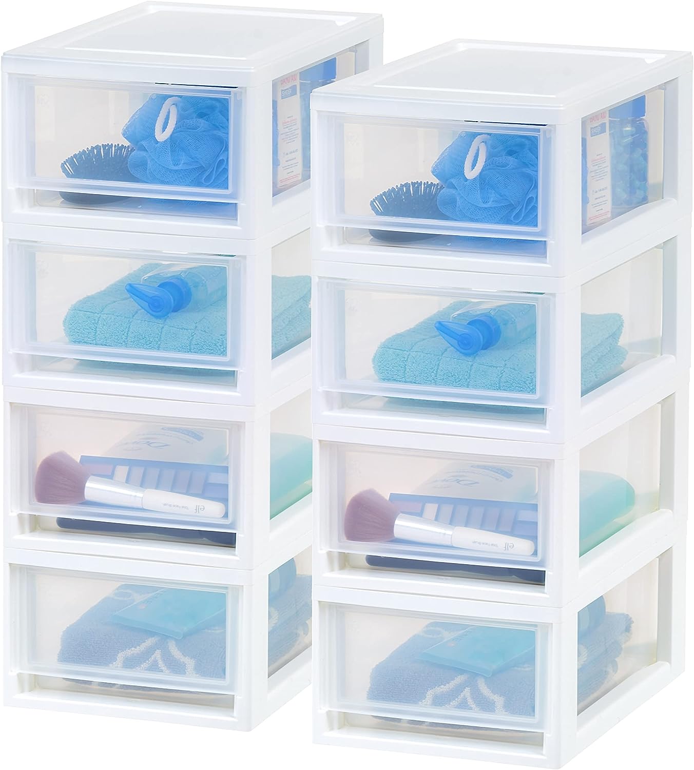 IRIS USA 6 Quart Stackable Storage Drawer. Plastic Drawer Organizer with Clear Doors for Pantry. Closet. Desk. Kitchen. Under-Sink. Home and Office De-Clutter. Shoes and Crafts - White. 8 Pack