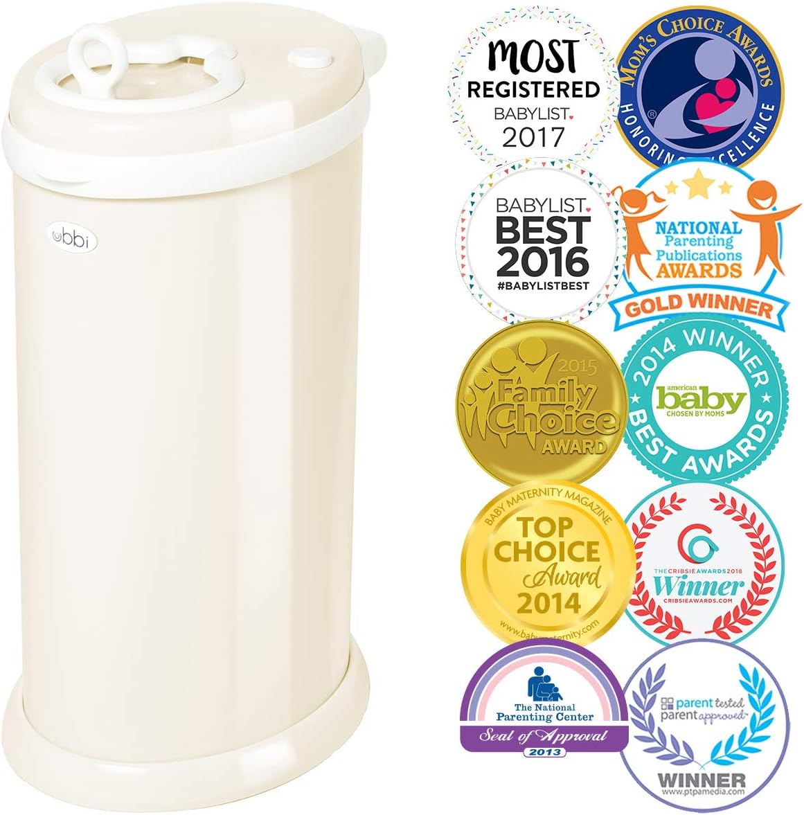 Ubbi Steel Odor Locking. No Special Bag Required Money Saving. Awards-Winning. Modern Design Registry Must-Have Diaper Pail. Ivory