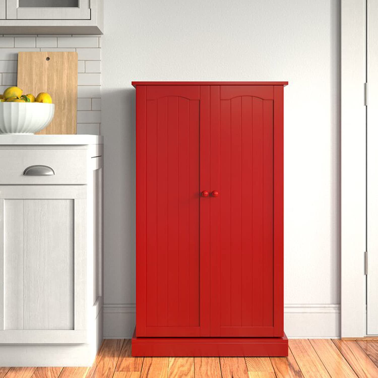 HOMEFORT 41″ Kitchen Pantry. Farmhouse Pantry Cabinet. Storage Cabinet with Doors and Adjustable Shelves (Red)