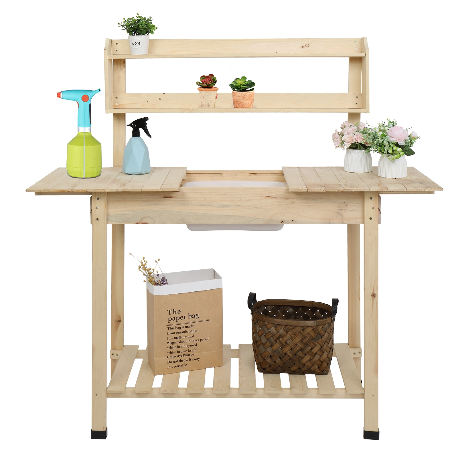 DISCOUNTTODAY Wooden Garden Workbench Sliding Table Top Yellow Wood 39.37 x 18.11 x 55.12