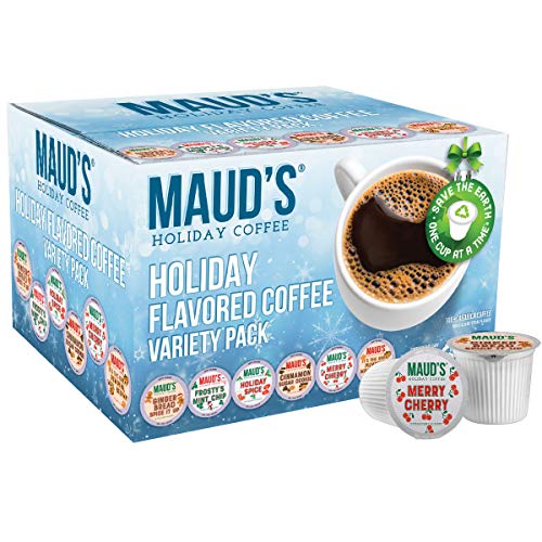 Maud-s Winter Flavored Coffee Variety Pack (Holiday Variety Pack). 42ct. Solar Energy Produced Recyclable Winter Flavored Variety Coffee Pods - 100% Arabica Coffee California Roasted. KCup Compatible