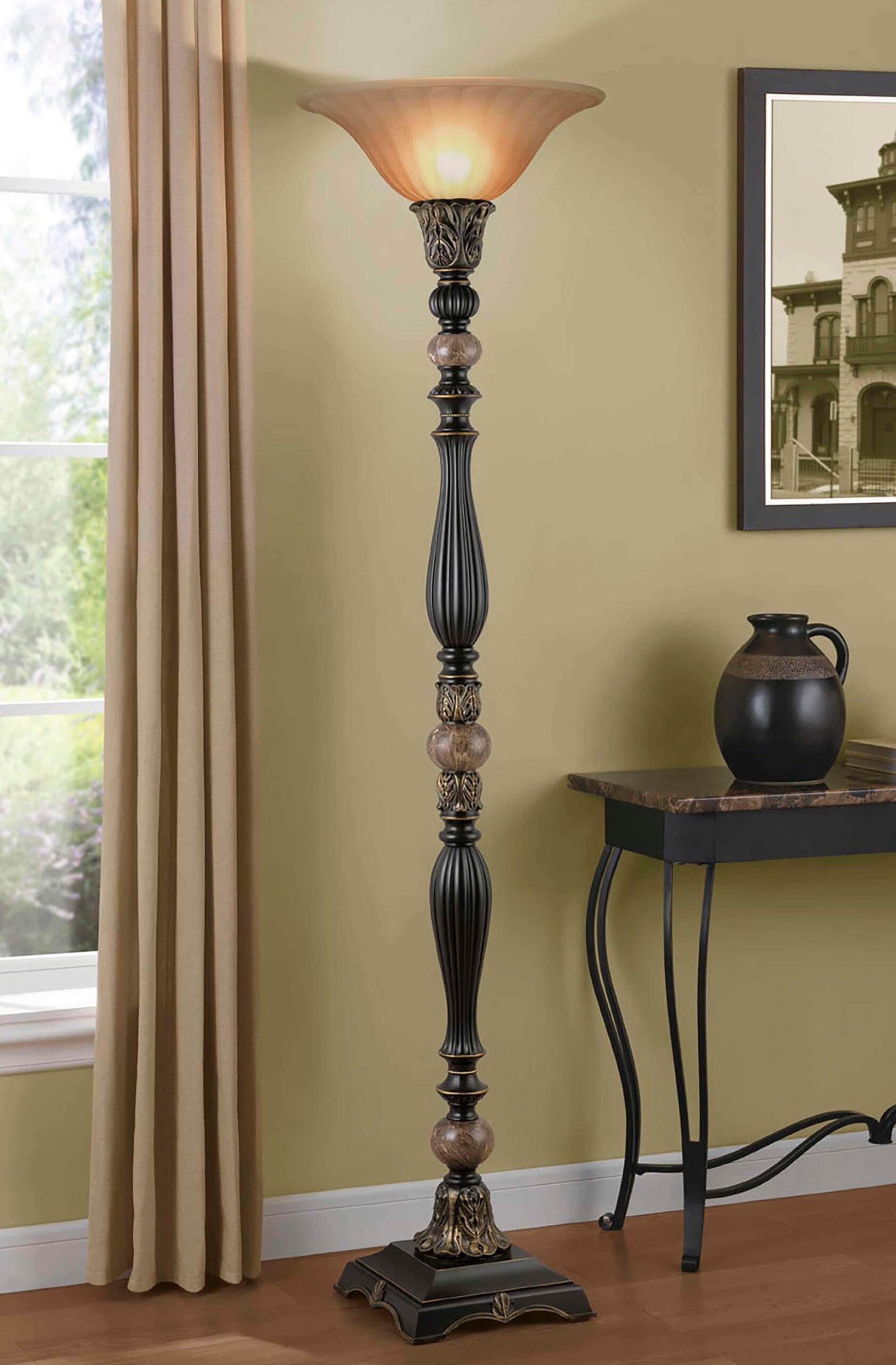 allen + roth Barada 72-in Bronze with Gold Highlights Torchiere Floor Lamp