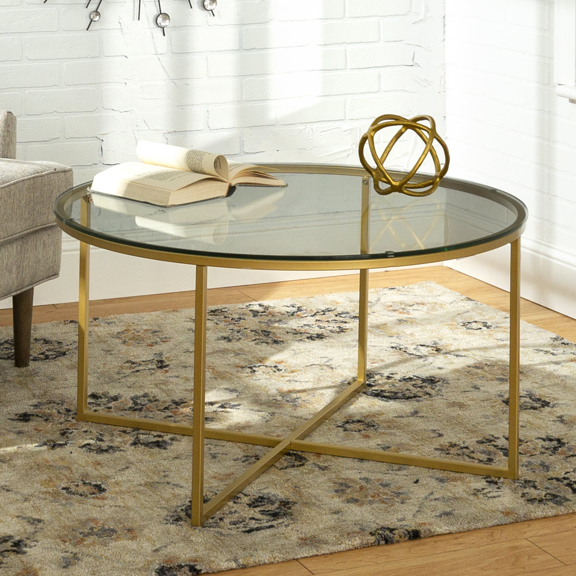 Ember Interiors Modern Round Coffee Table. Glass/Gold