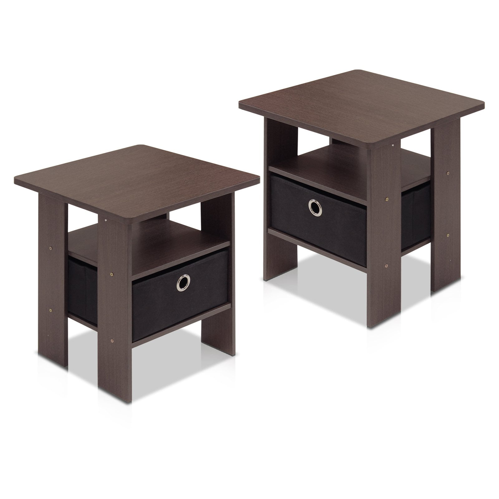 Furinno 2 Petite End Table Bedroom Night Stand - Set of Two. Gray/Black